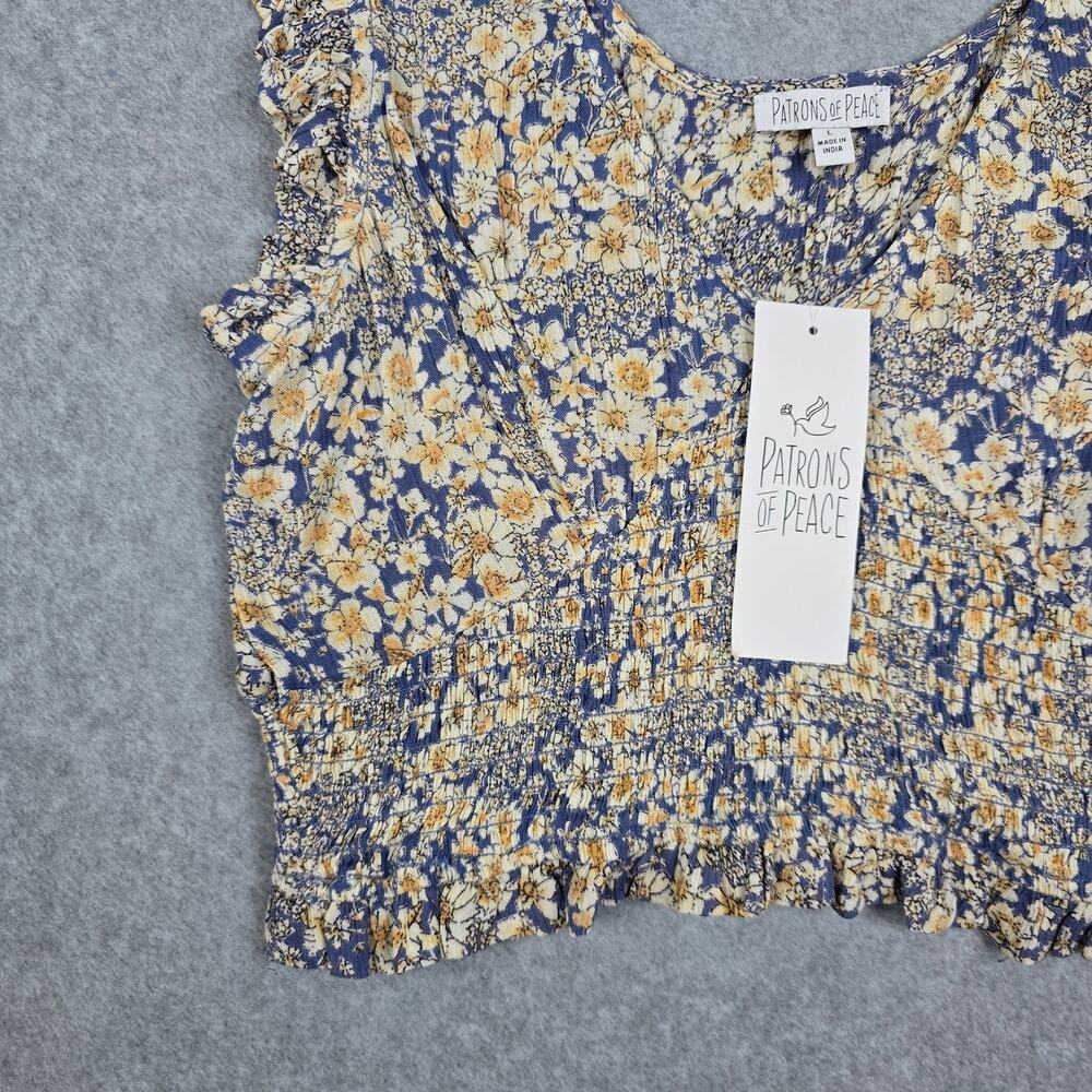 NWT Patrons of Peace Womens Large Smocked Floral Cropped V Neck Top - Picture 5 of 15